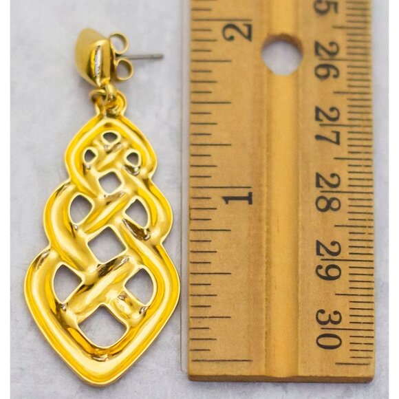 Vintage Dangle Crisscross Gold Tone Patterned Earrings by Avon - C8 - Picture 2 of 2